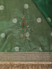 Deep Bottle Green Floral Butta Zari Woven Design Tissue Saree with Designer Lace Border