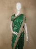 Deep Bottle Green Floral Butta Zari Woven Design Tissue Saree with Designer Lace Border