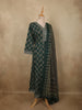 Deep Bottle Green Floral Printed Design Cotton Straight Cut Salwar with Dupatta