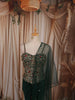 Deep Bottle Green Floral Sequins and Beads Embroidered Design Satin Party Wear Corset Skirt Top with Matching Dupatta