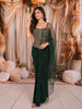 Deep Bottle Green Floral Sequins and Beads Embroidered Design Satin Party Wear Corset Skirt Top with Matching Dupatta