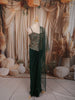 Deep Bottle Green Floral Sequins and Beads Embroidered Design Satin Party Wear Corset Skirt Top with Matching Dupatta