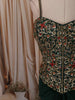 Deep Bottle Green Floral Sequins and Beads Embroidered Design Satin Party Wear Corset Skirt Top with Matching Dupatta