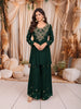 Deep Bottle Green Floral Zari Embroidered Design Chiffon Fancy Palazzo Suit
