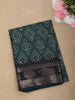 Deep Bottle Green Geometric Ikat-Inspired Design Crepe Saree with Ornamental Zari Woven Border