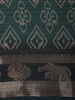 Deep Bottle Green Geometric Ikat-Inspired Design Crepe Saree with Ornamental Zari Woven Border