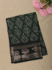 Deep Bottle Green Geometric Ikat-Inspired Design Mixed Cotton Saree with Ornamental Zari Woven Border
