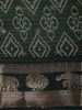 Deep Bottle Green Geometric Ikat-Inspired Design Mixed Cotton Saree with Ornamental Zari Woven Border