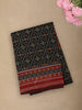 Deep Bottle Green Ikat Printed Design Linen Cotton Saree with Zari Border