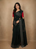Deep Bottle Green Leaf Printed Zari Woven Design Pure Kanchipuram Silk Saree with Self Border