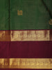Deep Bottle Green Mini checked and Butta Zari Woven Design Pure Kanchipuram Silk Saree with Contrast  Double Zari Border