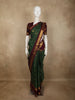 Deep Bottle Green Mini checked and Butta Zari Woven Design Pure Kanchipuram Silk Saree with Contrast  Double Zari Border