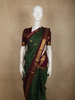 Deep Bottle Green Mini checked and Butta Zari Woven Design Pure Kanchipuram Silk Saree with Contrast  Double Zari Border