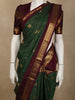 Deep Bottle Green Mini checked and Butta Zari Woven Design Pure Kanchipuram Silk Saree with Contrast  Double Zari Border