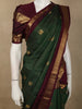 Deep Bottle Green Mini checked and Butta Zari Woven Design Pure Kanchipuram Silk Saree with Contrast  Double Zari Border