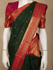 Deep Bottle Green Peacock Butta Zari Woven Design Pure Kanchipuram Silk Saree with Contrast Varisai Pattu Border