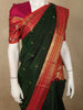Deep Bottle Green Peacock Butta Zari Woven Design Pure Kanchipuram Silk Saree with Contrast Varisai Pattu Border