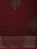 Deep Brick Maroon Floral Butta Printed and Sequins Embroidered Design Mixed Cotton Saree with Zari Border
