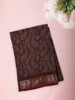 Deep Brick Maroon Floral and Paisley Printed Design Mixed Cotton Saree with Zari Woven Border