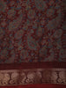 Deep Brick Maroon Floral and Paisley Printed Design Mixed Cotton Saree with Zari Woven Border