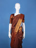 Deep Brown Floral Design Woven Pure Kanchipuram Silk Saree
