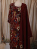 Deep Burgundy Floral Printed Design Cotton Straight Cut Salwar Suit with Dupatta