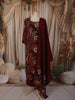 Deep Burgundy Floral Printed Design Cotton Straight Cut Salwar Suit with Dupatta