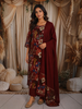 Deep Burgundy Floral Printed Design Cotton Straight Cut Salwar Suit with Dupatta