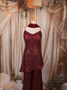 Deep Burgundy Heavy Sequins Embroidered Design Sequins Party Wear Palazzo Suit with Matching Dupatta