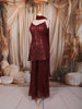 Deep Burgundy Heavy Sequins Embroidered Design Sequins Party Wear Palazzo Suit with Matching Dupatta