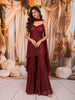 Deep Burgundy Heavy Sequins Embroidered Design Sequins Party Wear Palazzo Suit with Matching Dupatta