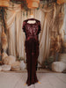 Deep Burgundy Heavy Sequins and Beads Embroidered Design Holographic Skirt Top with Cape