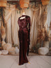 Deep Burgundy Heavy Sequins and Beads Embroidered Design Holographic Skirt Top with Cape