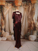 Deep Burgundy Heavy Sequins and Beads Embroidered Design Holographic Skirt Top with Cape