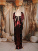 Deep Burgundy Heavy Sequins and Beads Embroidered Design Holographic Skirt Top with Cape