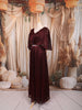 Deep Burgundy Metallic Shimmer Pleated A-Line Party Wear Gown with Cape Sleeves