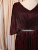 Deep Burgundy Metallic Shimmer Pleated A-Line Party Wear Gown with Cape Sleeves