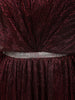 Deep Burgundy Metallic Shimmer Pleated A-Line Party Wear Gown with Cape Sleeves