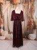 Deep Burgundy Metallic Shimmer Pleated A-Line Party Wear Gown with Cape Sleeves