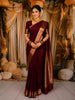 Deep Burgundy Solid Woven Design Pure Kanchipuram Silk Saree with Zari Border