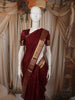Deep Burgundy Solid Woven Design Pure Kanchipuram Silk Saree with Zari Border