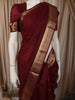 Deep Burgundy Solid Woven Design Pure Kanchipuram Silk Saree with Zari Border