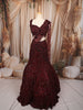 Deep Burgundy Wine Floral Sequins and Kartana Beads Embroidered Design Net Mermaid Bridal Lehenga with Designer Blouse and Matching Dupatta