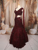 Deep Burgundy Wine Floral Sequins and Kartana Beads Embroidered Design Net Mermaid Bridal Lehenga with Designer Blouse and Matching Dupatta