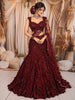 Deep Burgundy Wine Floral Sequins and Kartana Beads Embroidered Design Net Mermaid Bridal Lehenga with Designer Blouse and Matching Dupatta