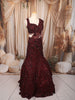 Deep Burgundy Wine Floral Sequins and Kartana Beads Embroidered Design Net Mermaid Bridal Lehenga with Designer Blouse and Matching Dupatta