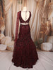 Deep Burgundy Wine Floral Sequins and Kartana Beads Embroidered Design Net Mermaid Bridal Lehenga with Designer Blouse and Matching Dupatta