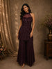 Deep Burgundy Wine Heavy Sequins and Beads Embroidered Design Net Palazzo Suit With Dupatta
