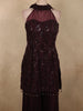 Deep Burgundy Wine Heavy Sequins and Beads Embroidered Design Net Palazzo Suit With Dupatta
