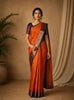 Deep Burnt Orange Checked Woven Design Pure Kanchipuram Silk Saree with Contrast Zari Border